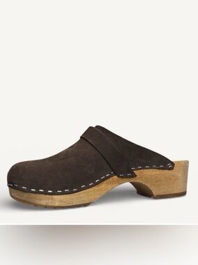 Swedish Wooden Clogs Brown Suede Mule Size 8 Scandinavian Comfort